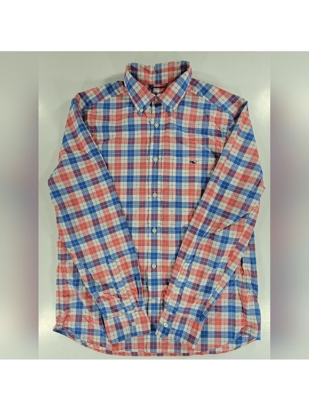 Vineyard Vines On The Go OTG Performance Shirt Men Medium Red White Blue Plaid